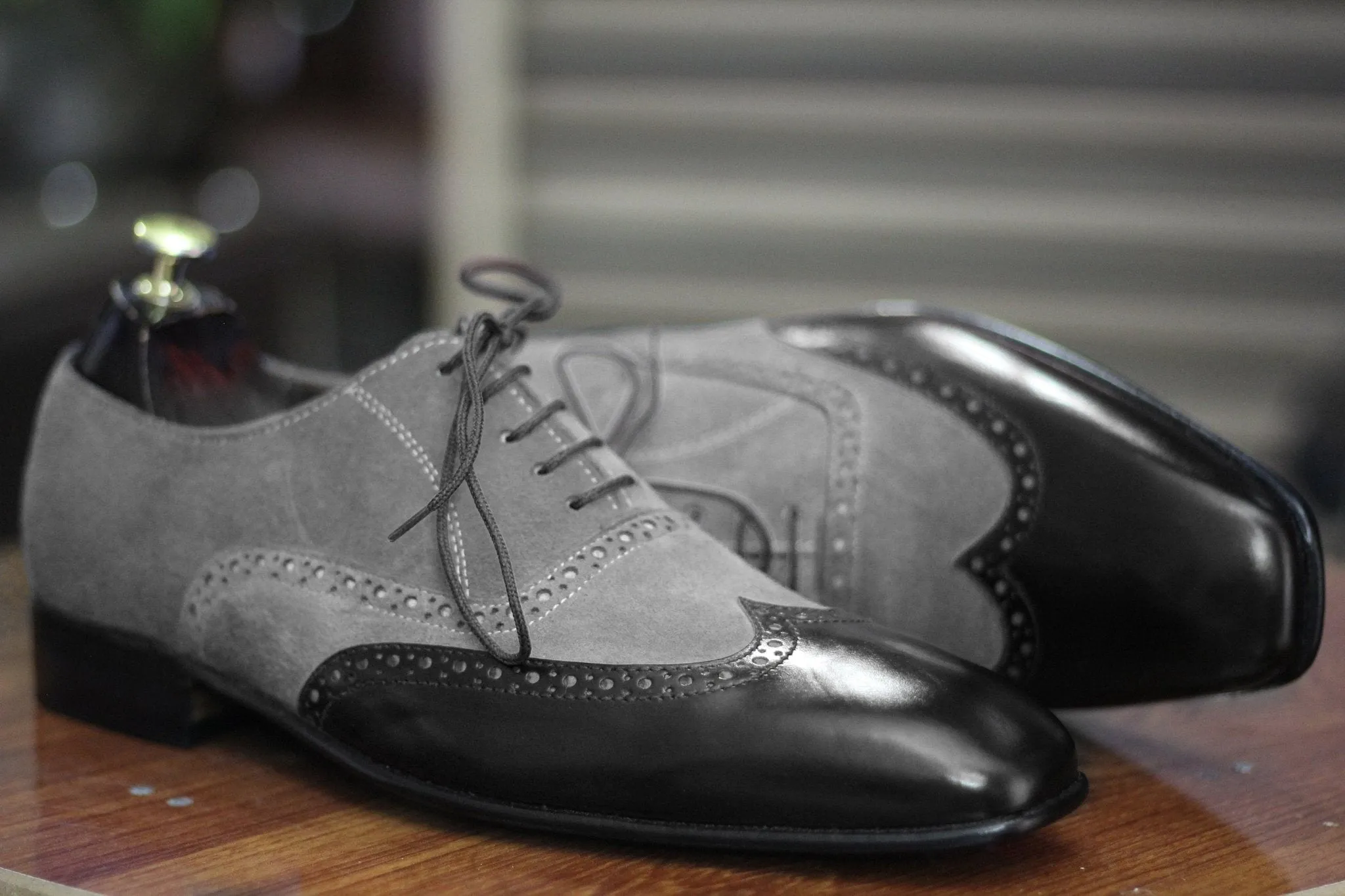 Handmade Genuine Cow-Hide Leather & Suede Wing Tip Oxford Shoes For Men, Dress Formal Lace Shoes For Mens