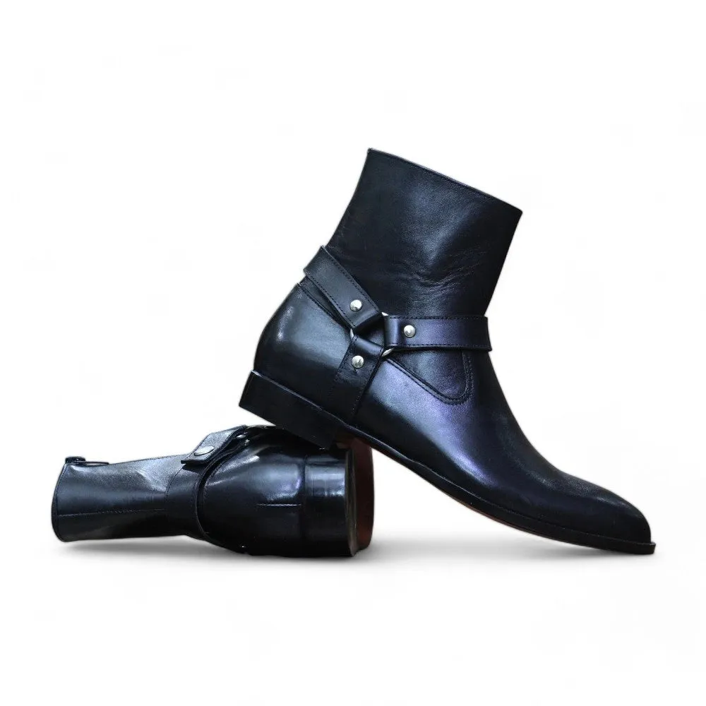 Handmade Genuine Cow-Hide Leather Buckle Long Boots For Men, Ankle High Boots For Men's