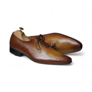 Handmade Pointed toe Whole Cut Lace Up Shoes, Leather Brown Shoes For Men's