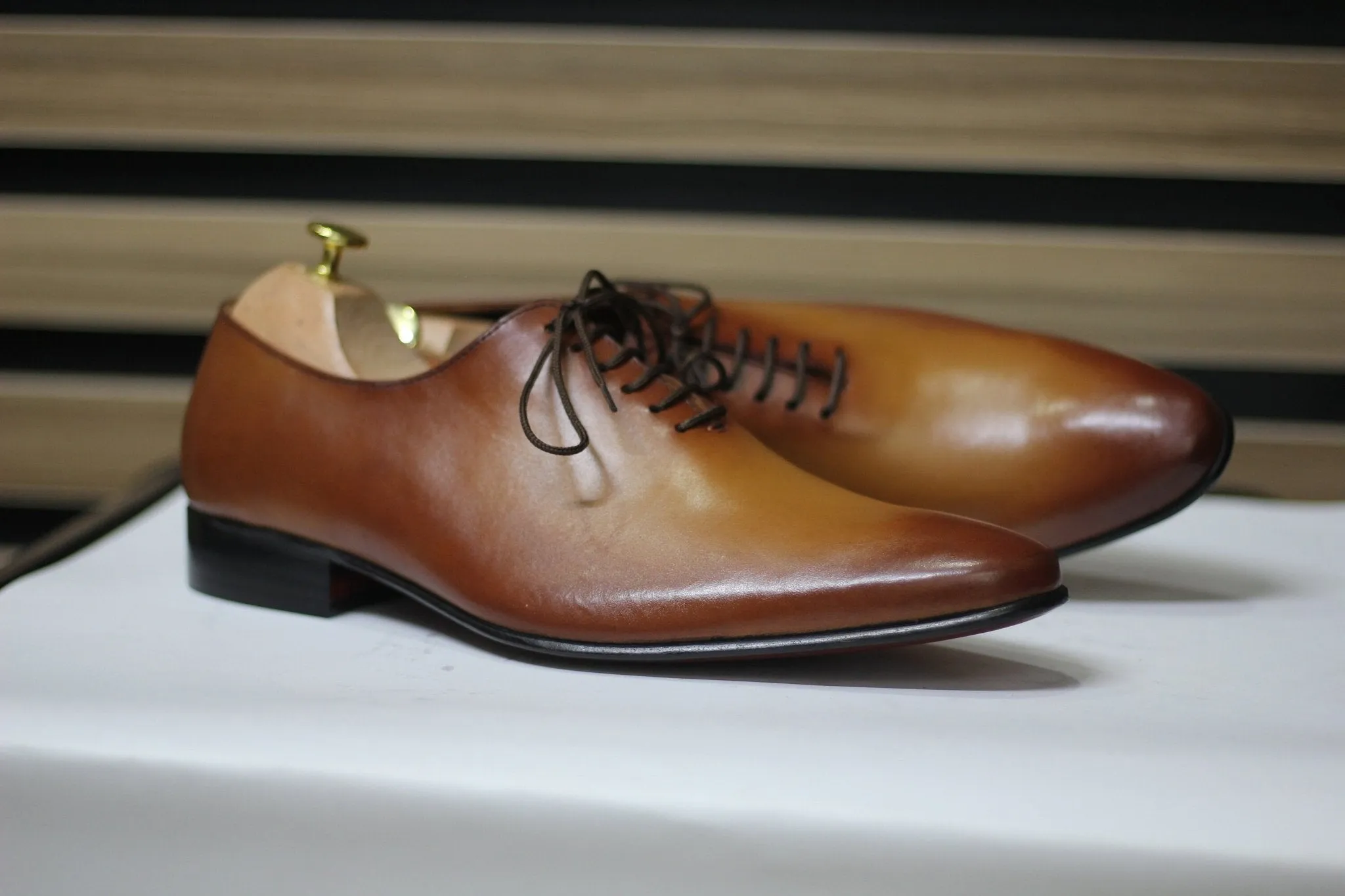 Handmade Pointed toe Whole Cut Lace Up Shoes, Leather Brown Shoes For Men's
