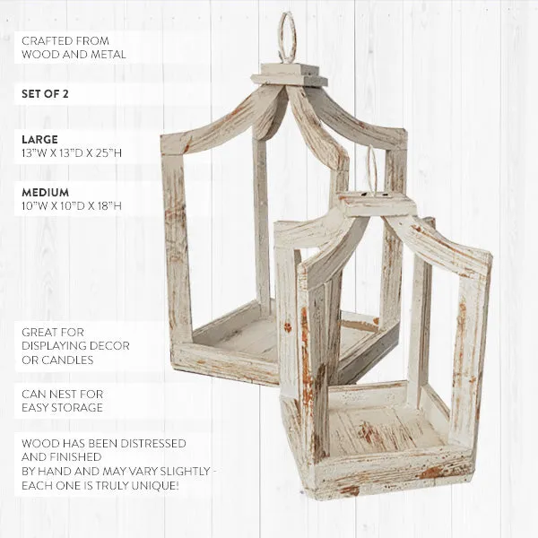 Handmade Wooden Open Framed Lanterns, Set of 2