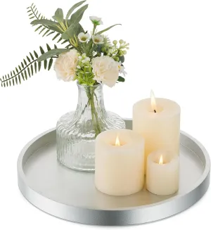 Hanobe Candle Plate Holder Tray: Champagne Sliver Round Wood Candle Plate Decorative Centerpiece Small Tealight Pillar Trays for Living Room Dining Coffee Table Home Decor