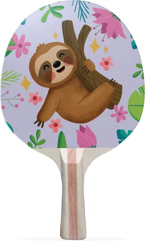 Happy Sloth Colorful Design Ping Pong Paddle, Premium 5 Ply Table Tennis Racket (Black on Back)