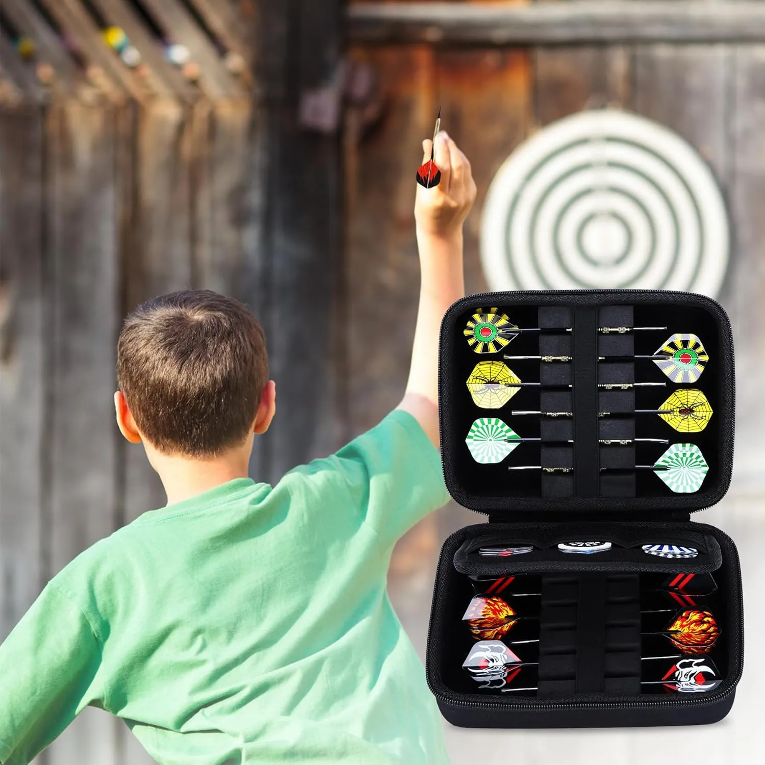 Hard Case Compatible with Steel or Soft Darts Set, Storage Holder Fits Dart Tips Shafts Flights and Accessories