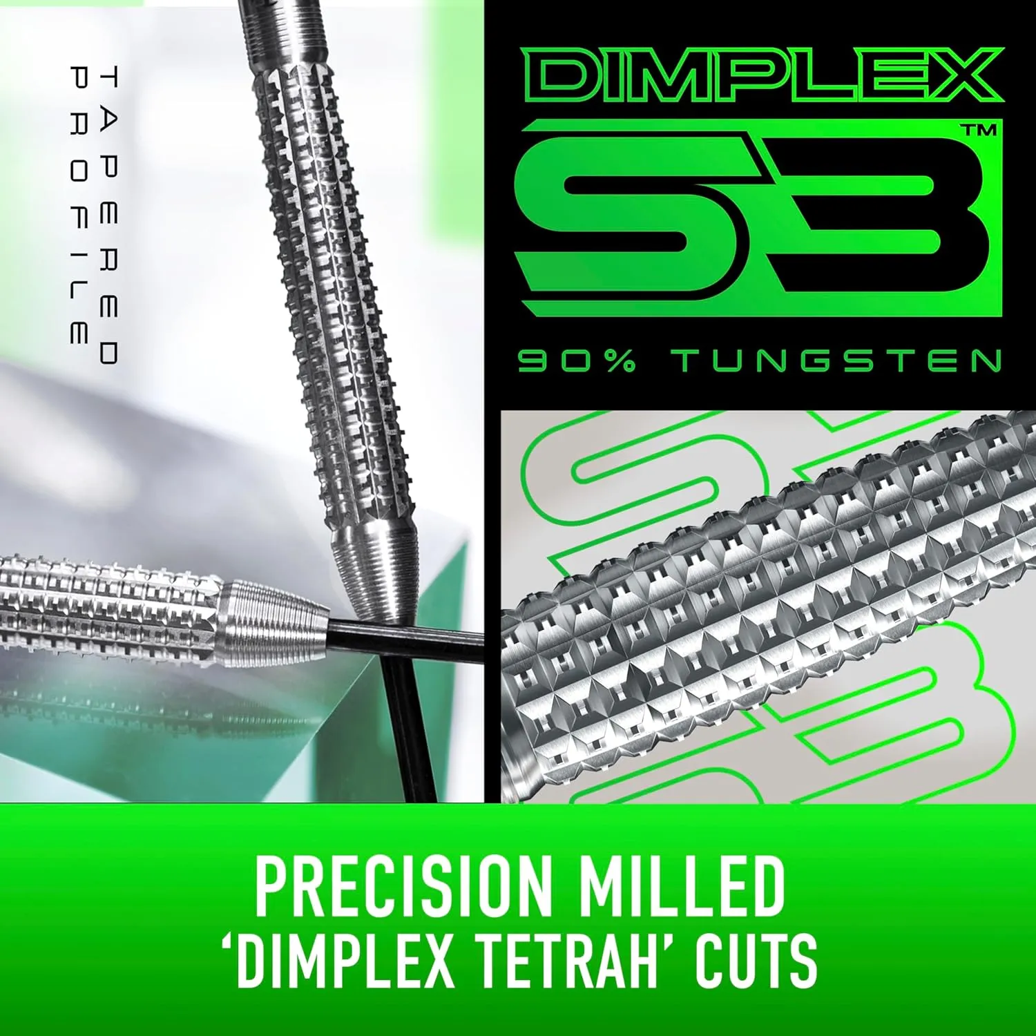 Harrows Dimplex Bomb & Tapered Darts Set I Professional Darts 90% Tungsten Steel Tip All Weights I 10pc Set with Black Dimplex Midi Shafts & Dimplex Flights