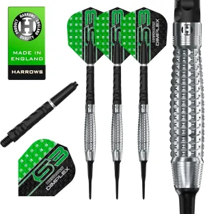 Harrows Dimplex Bomb Darts Set I Professional Darts 90% Tungsten Soft Tip All Weights Pro Darts I 10pc Set with Black Dimplex Midi Shafts & Dimplex Flights