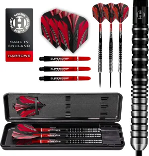 Harrows Predator 90% Tungsten Steel Tip Darts Set 21g, 22g, 23g, 24g, 25g & 26g - Includes Ultra Traction Grip, Supergrip Fusion Shafts, Prime Flights & Travel Case
