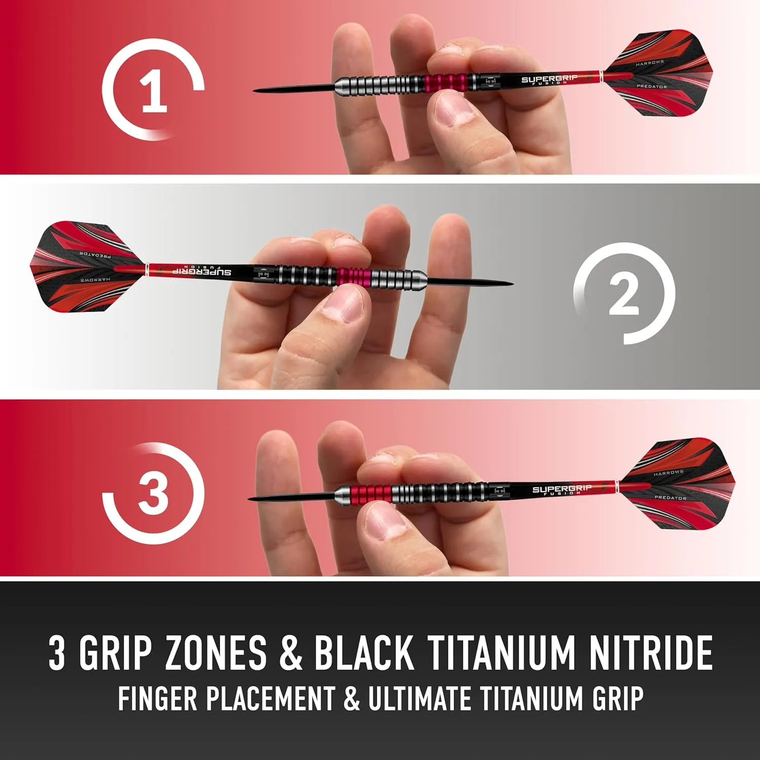 Harrows Predator 90% Tungsten Steel Tip Darts Set 21g, 22g, 23g, 24g, 25g & 26g - Includes Ultra Traction Grip, Supergrip Fusion Shafts, Prime Flights & Travel Case