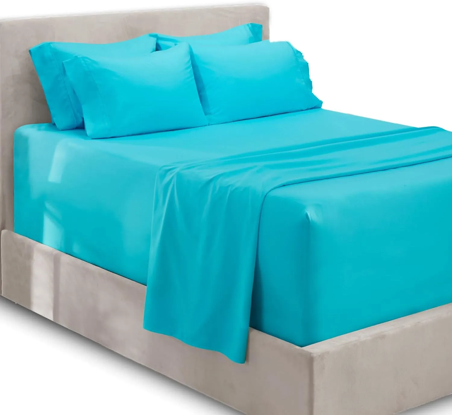 Hearth & Harbor Extra Deep Pocket King Size Sets - Fits Mattress 18-24 Inches Deep - Extra Deep Pocket Sheets - 6 Piece King Size - King - Beach Blue Sheets
