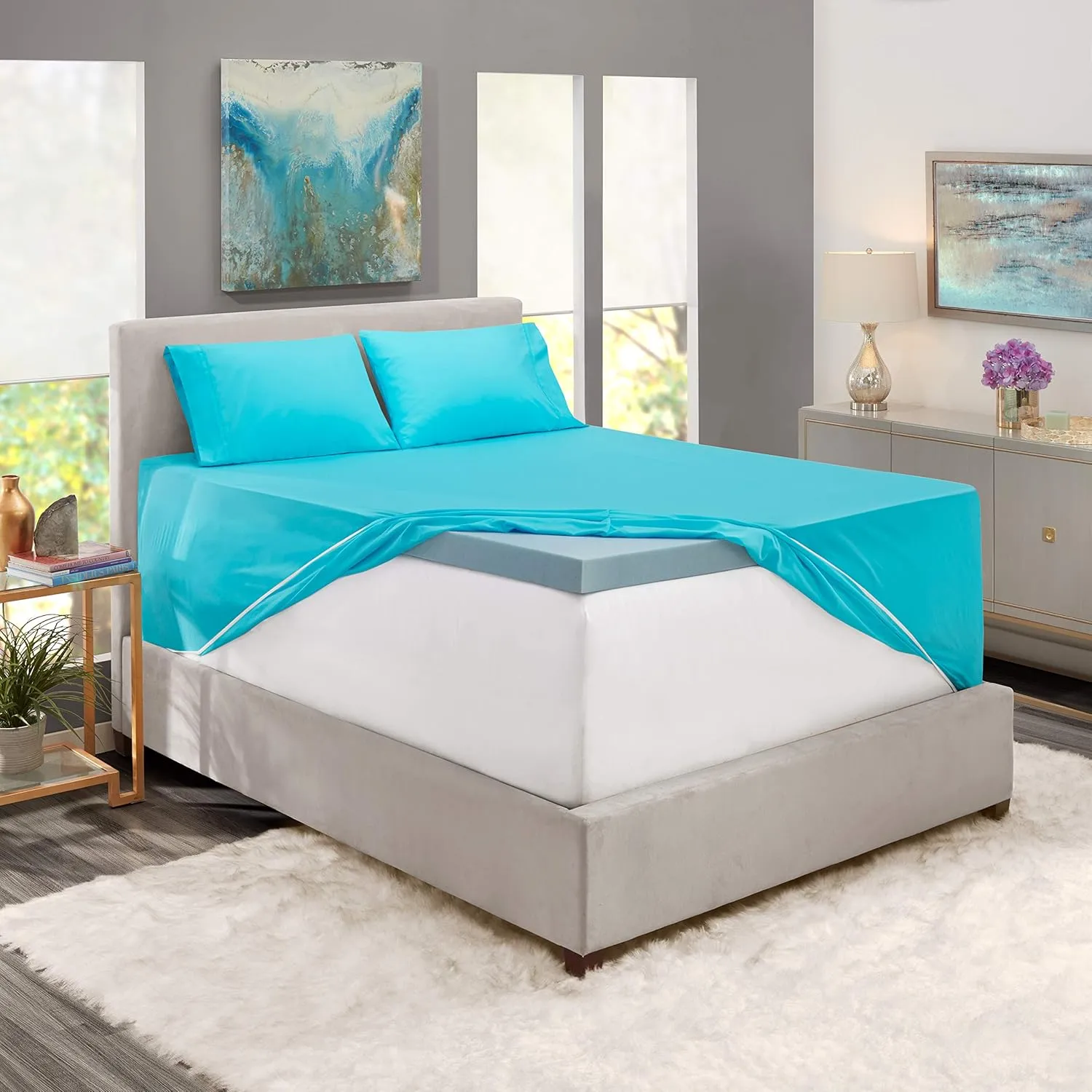 Hearth & Harbor Extra Deep Pocket King Size Sets - Fits Mattress 18-24 Inches Deep - Extra Deep Pocket Sheets - 6 Piece King Size - King - Beach Blue Sheets
