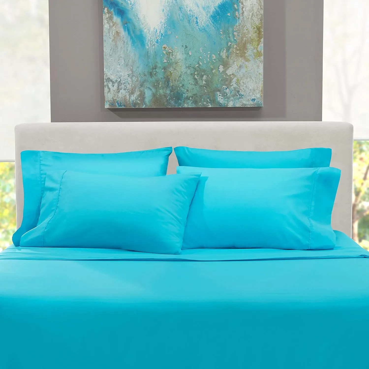 Hearth & Harbor Extra Deep Pocket King Size Sets - Fits Mattress 18-24 Inches Deep - Extra Deep Pocket Sheets - 6 Piece King Size - King - Beach Blue Sheets