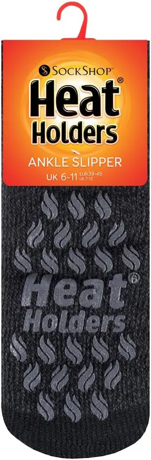 HEAT HOLDERS - Mens Non Skid Low Cut Thermal Ankle Slipper Socks with Grippers