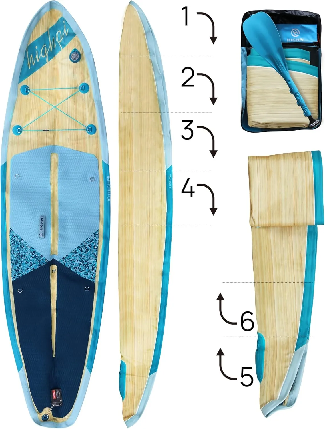 Highpi Inflatable Stand Up Paddle Board Premium SUP Accessories, Backpack, Wide Stance, Surf Control, Non-Slip Deck, Leash, Paddle and Pump, Standing Boat for Youth and Adult