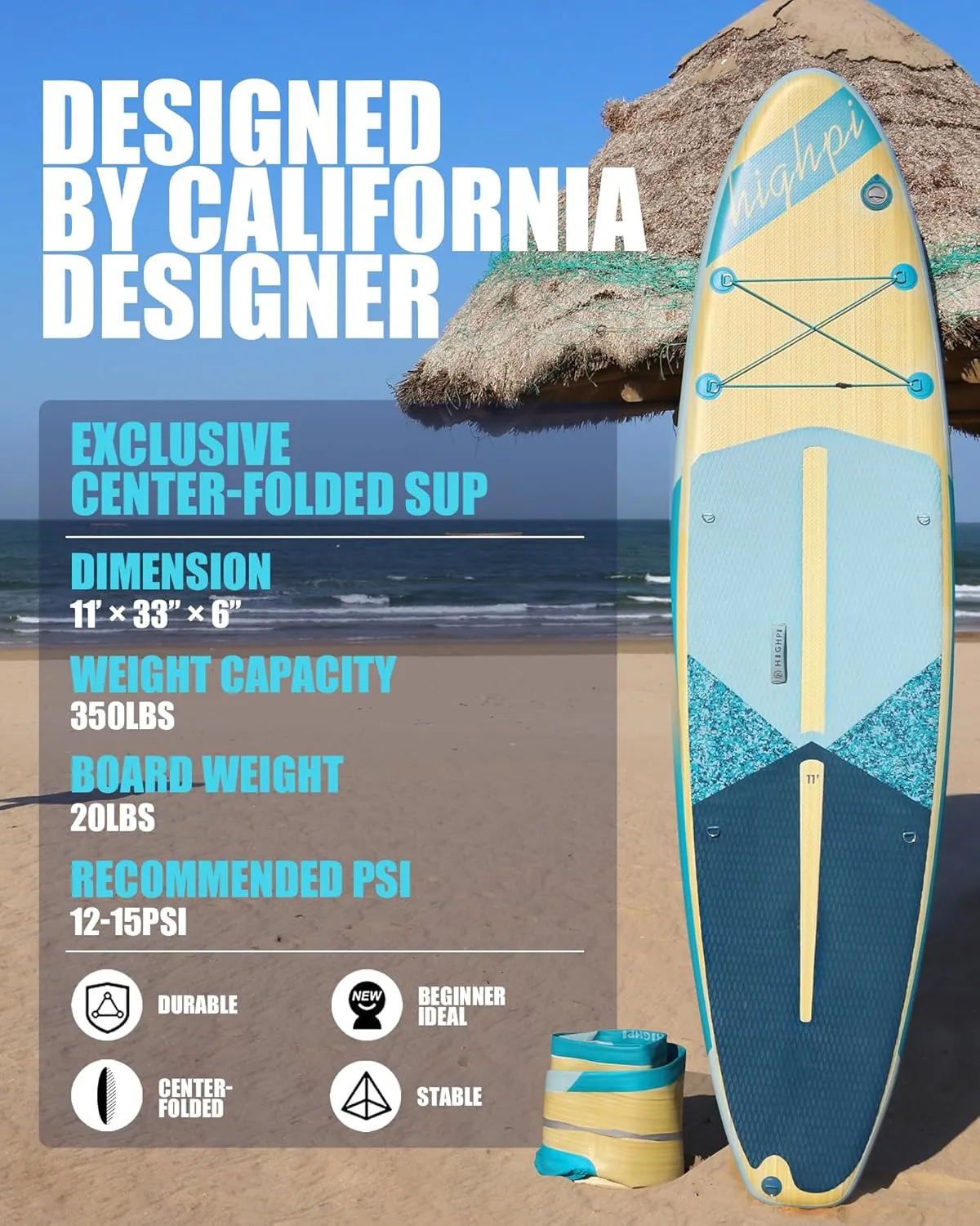 Highpi Inflatable Stand Up Paddle Board Premium SUP Accessories, Backpack, Wide Stance, Surf Control, Non-Slip Deck, Leash, Paddle and Pump, Standing Boat for Youth and Adult
