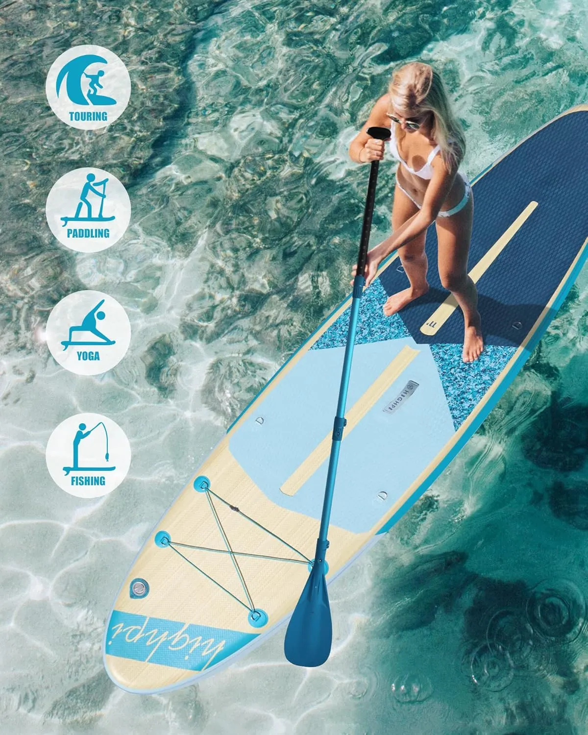 Highpi Inflatable Stand Up Paddle Board Premium SUP Accessories, Backpack, Wide Stance, Surf Control, Non-Slip Deck, Leash, Paddle and Pump, Standing Boat for Youth and Adult