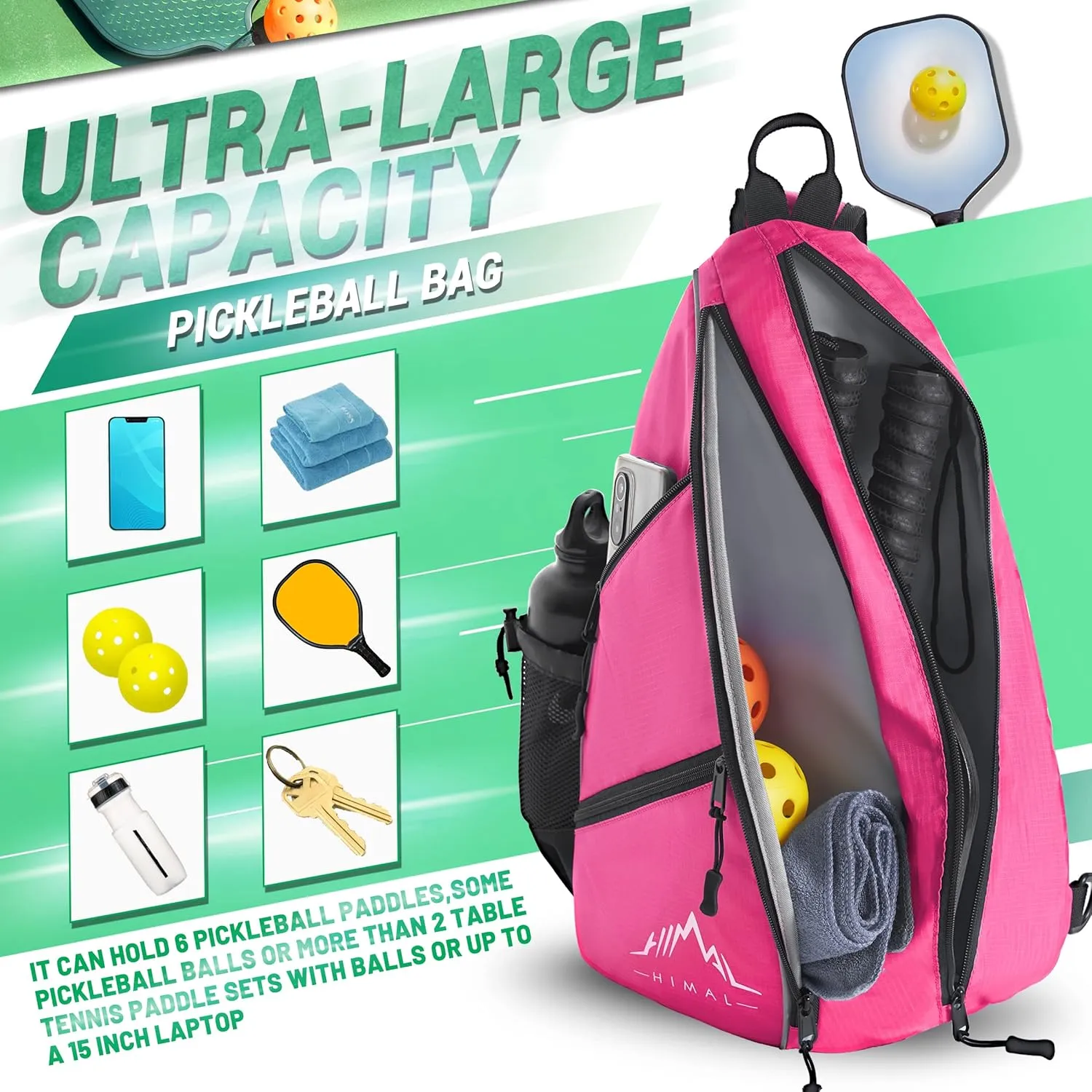 Himal Pickleball Bag Adjustable, Pickleball Backpack with Water Bottle Holder for Men and Women