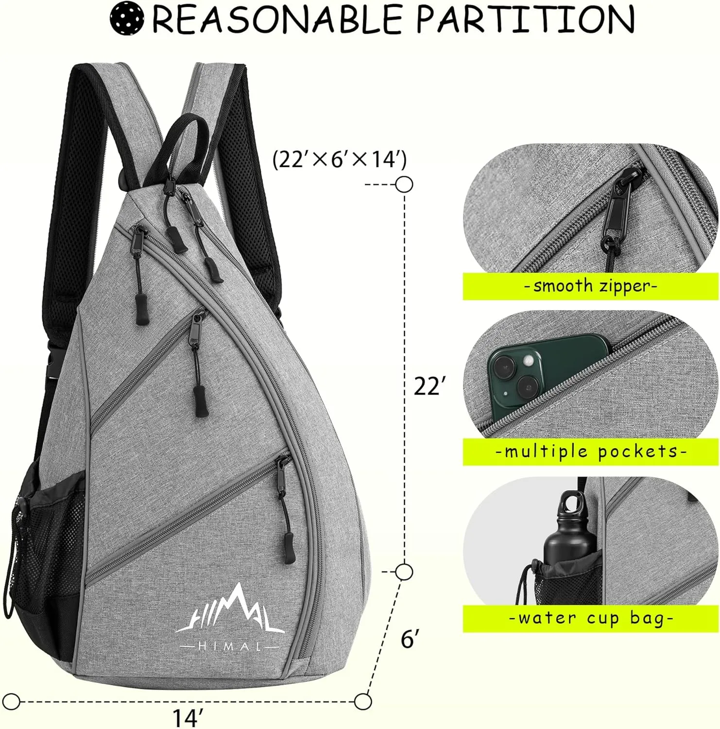 Himal Pickleball Bag Adjustable, Pickleball Backpack with Water Bottle Holder for Men and Women