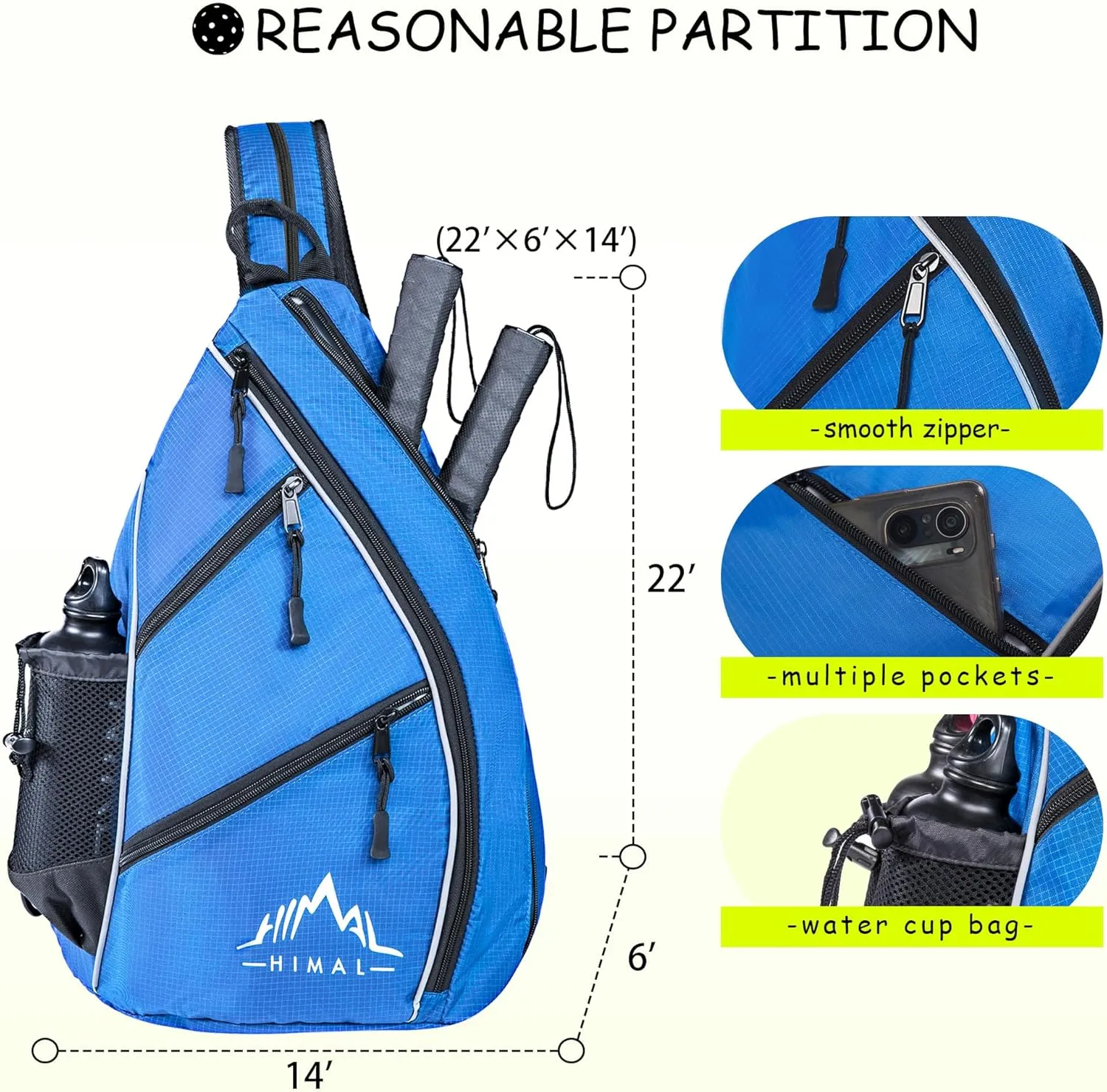 Himal Pickleball Bag Adjustable, Pickleball Backpack with Water Bottle Holder for Men and Women