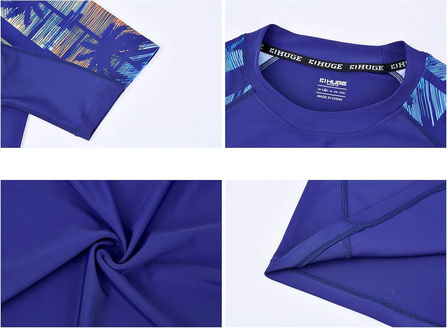 HUGE SPORTS Men's Rash Guard Short Sleeves UPF 50  UV Sun Protection Quick Drying Splice Compression Swim Shirts