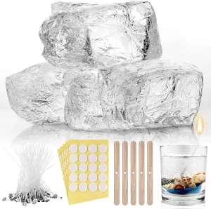 HyqehrtYazc 4.4 lb Clear Jelly Candle Wax High Density Gel Wax for Candle Making 50 Pcs Wick and 60 Pcs Wick Stickers for DIY Making Handmade Projects Material Supplies