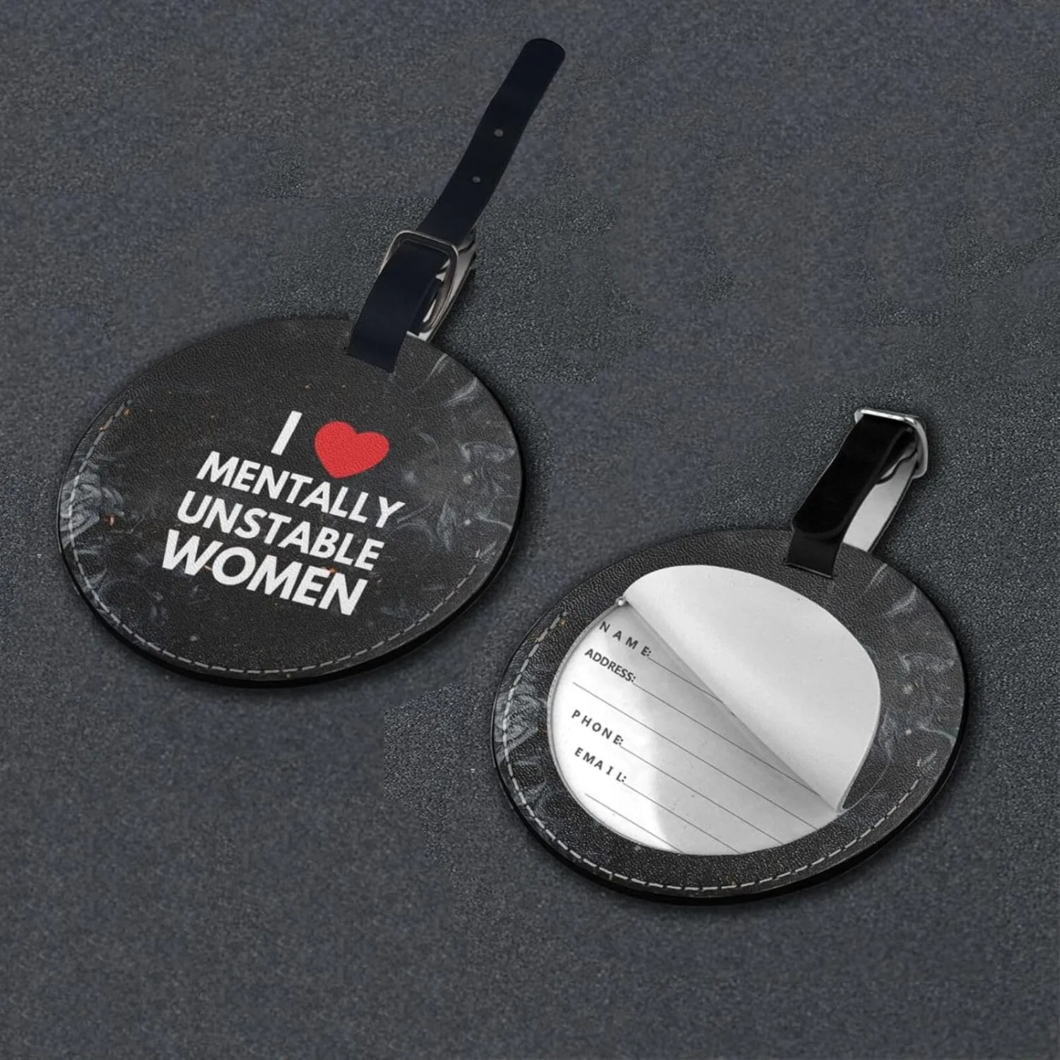 I Love Mentally Unstable Women Luggage Tag with Name Id Round Luggage Tag, for Suitcase Travel Bag 4 PCS