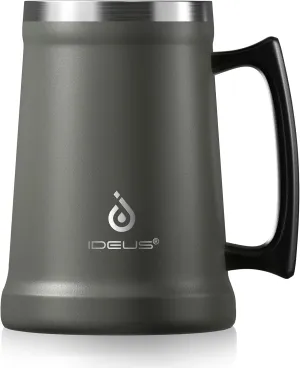 Ideus Insulated Beer Stein, 24/32oz Stainless Steel Double Walled Beer Mug Giant Bar Drinkware Metal Beer Cup with Big Grip Handle (24oz (710ml), Grey)
