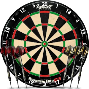 IgnatGames Dartboard Professional Set - Competition Size Kenyan Sisal Dart Board for Adults - Staple-Free Ultra-Thin Wire Spider with Accessories & 6 pcs Premium Darts