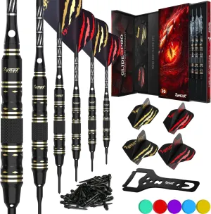 IgnatGames Darts Plastic Tip Sets - 6/12 Pack Soft Tip Darts for Electronic Dartboard with Brass Barels and Aluminum Shafts - 100 Extra Tips and 16 Flights, Wrench & Innovative Case