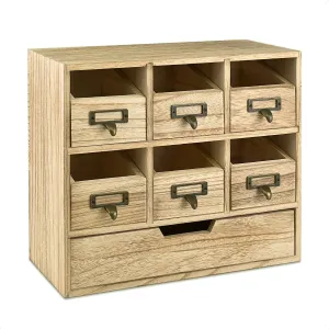 Ikee Design 7 Drawer Wood Countertop Storage Cabinet, Wood Desktop Cabinet Drawer Organizer, Perfect for Kitchen, Office, and Craft Supplies,Oak Color