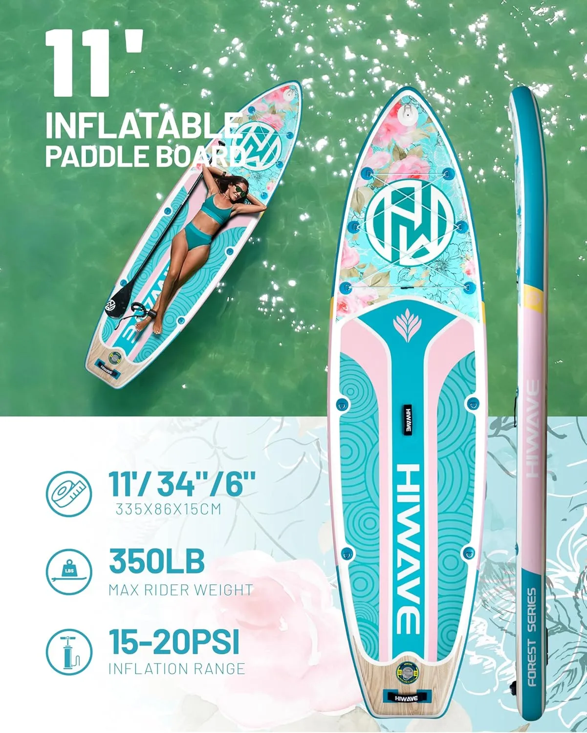 Inflatable Paddle Board 11 '* 34 "* 6" Extra Wide Sup Board, 350lb Capicity Paddle Board for Adults, Suitable for Sea and Lakes, 2 1Family Board