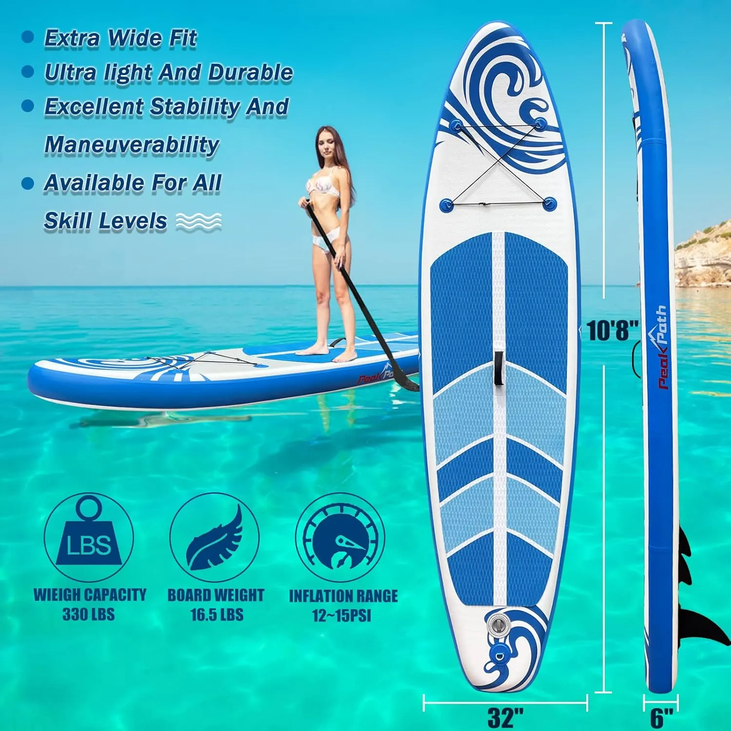 Inflatable Stand Up Paddle Board (6’’ Thick) with Premium SUP Accessories&Bag,Bottom Fin for Paddling,Surf Control,Non-Slip Deck,Leash,Paddle and Two-Way Hand Pump|Youth&Adult Standing Boat