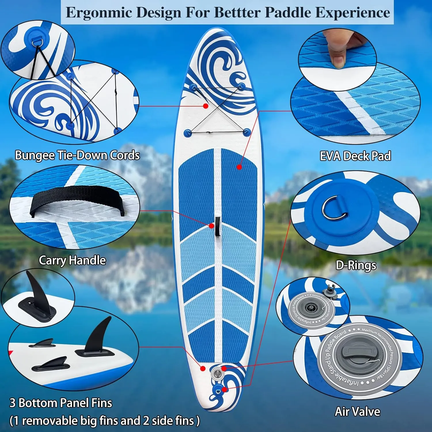 Inflatable Stand Up Paddle Board (6’’ Thick) with Premium SUP Accessories&Bag,Bottom Fin for Paddling,Surf Control,Non-Slip Deck,Leash,Paddle and Two-Way Hand Pump|Youth&Adult Standing Boat