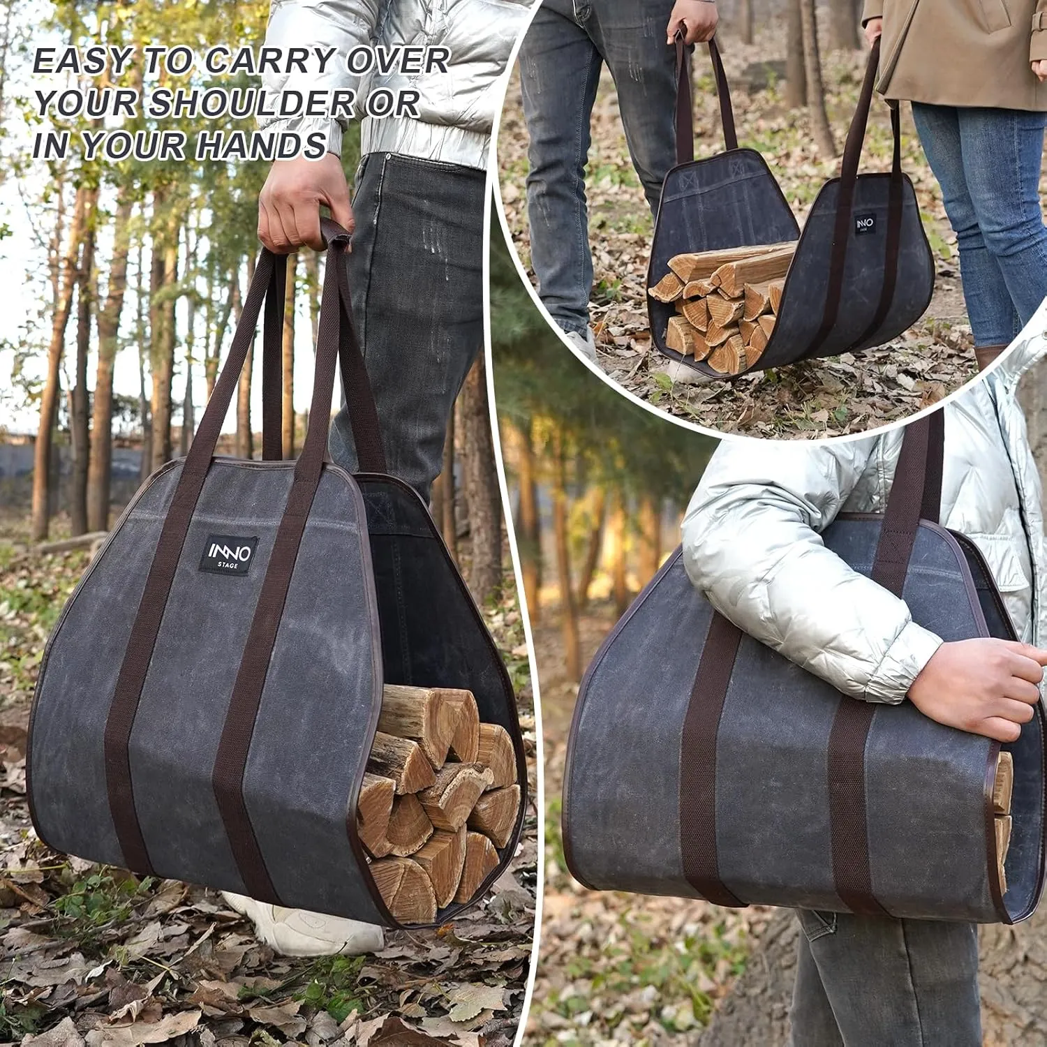 INNO STAGE Canvas Wood Carriers Log Tote Bag,40"X19" Firewood Holder,Fireplace Wood Stove Accessories
