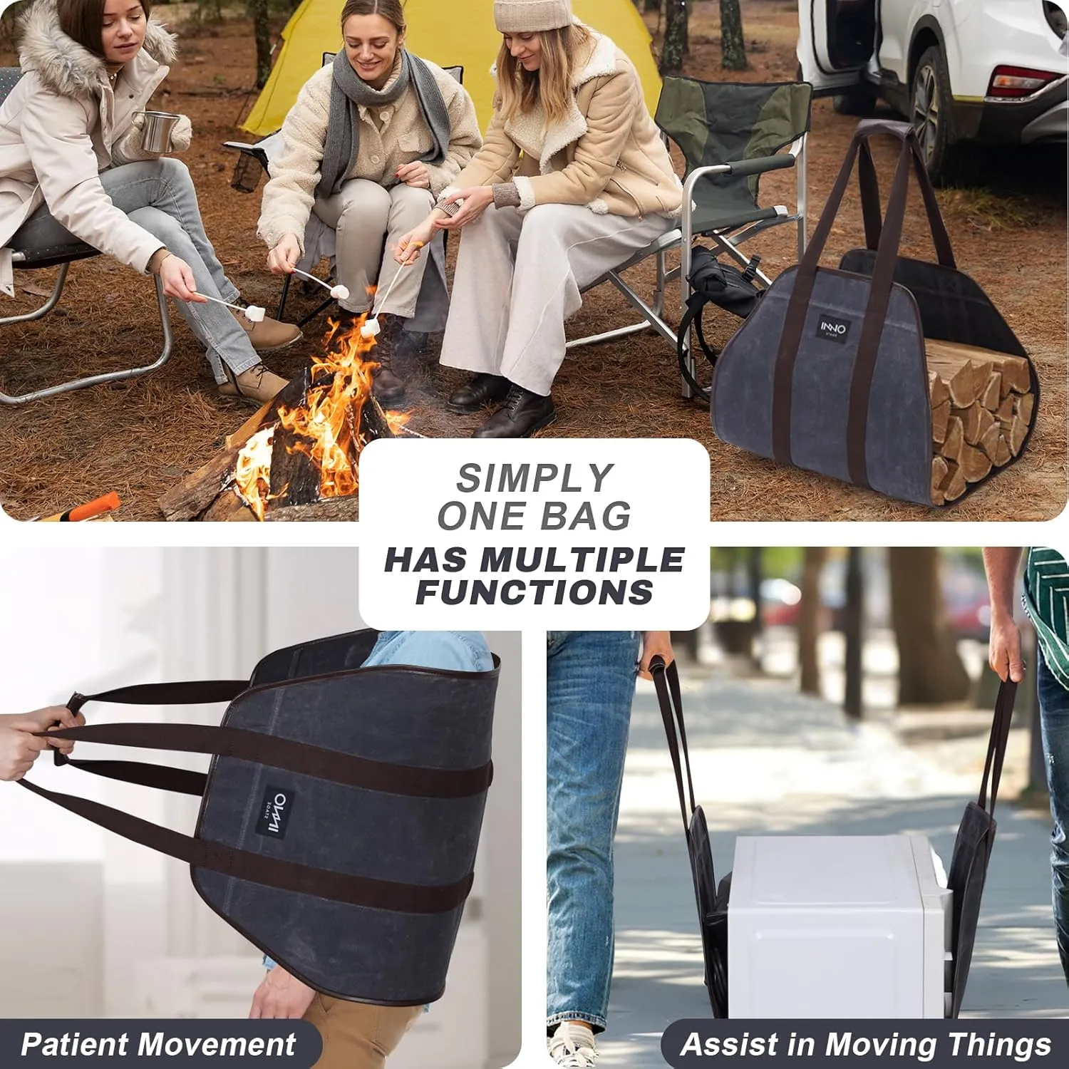INNO STAGE Canvas Wood Carriers Log Tote Bag,40"X19" Firewood Holder,Fireplace Wood Stove Accessories