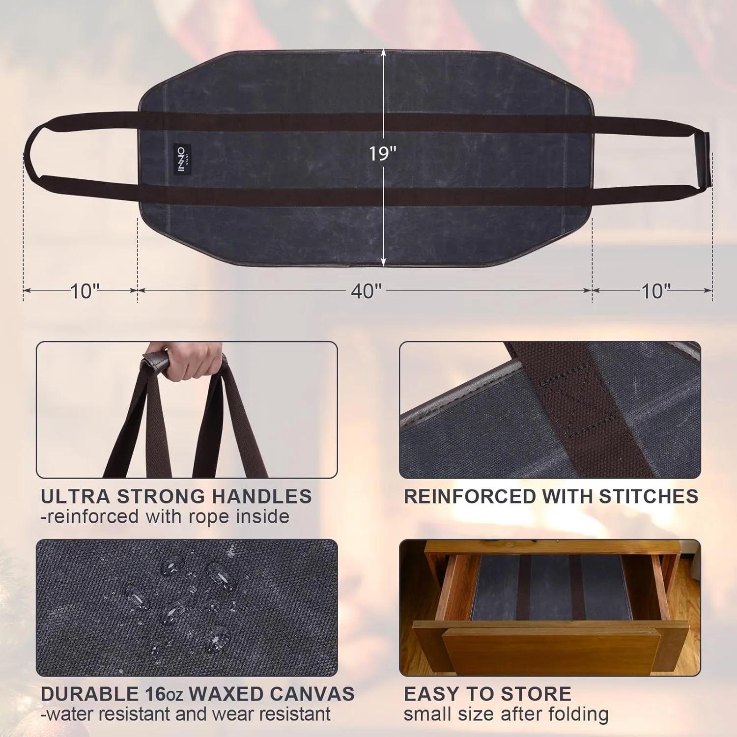 INNO STAGE Canvas Wood Carriers Log Tote Bag,40"X19" Firewood Holder,Fireplace Wood Stove Accessories