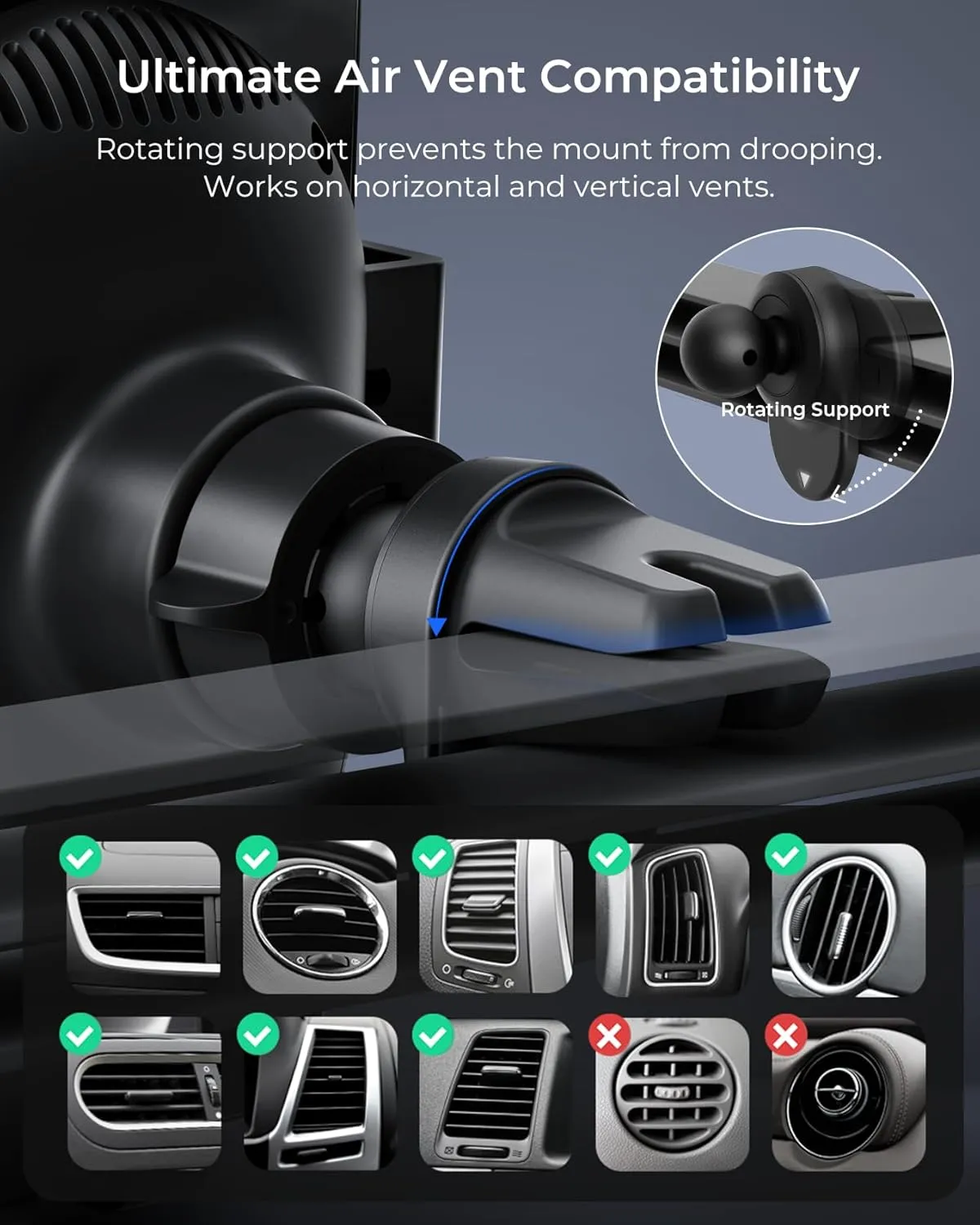 iOttie Auto Sense 2 Air Vent Car Phone Holder with Qi Wireless Charging - Auto Clamping Phone Mount for Google Pixel, iPhone, Galaxy, Huawei, LG, and Other Smartphones. Power Adapter Not Included.