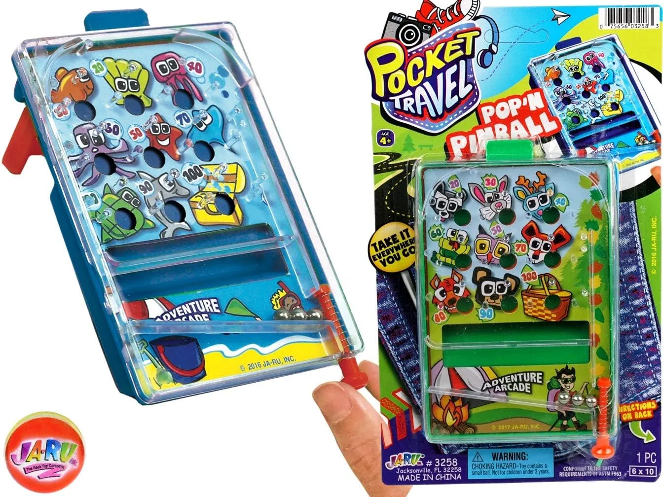 JA-RU Pocket Travel Toy Set (5 Toys) Kids Mini Handheld Games. Pinball Machine, Finger Basketball, Fishing Game, Magnetic Beard, & Small Tic Tac Toe. Party Favors. 3255-3258-3257-3205-3256p