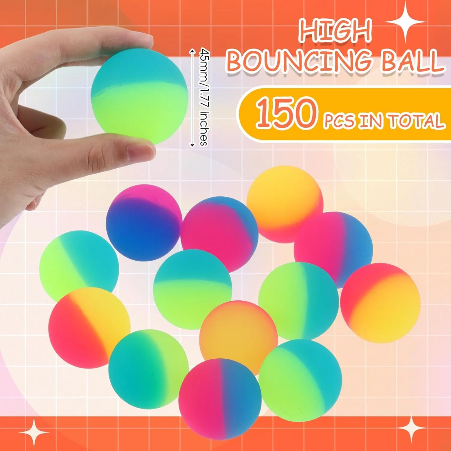Jenaai 150 Pcs Bouncy Balls for Kids, 45 mm/1.77 inch Colorful Large Rubber Balls Bulk for Birthday Party Favors Classroom Carnival Prizes Goodie Gift