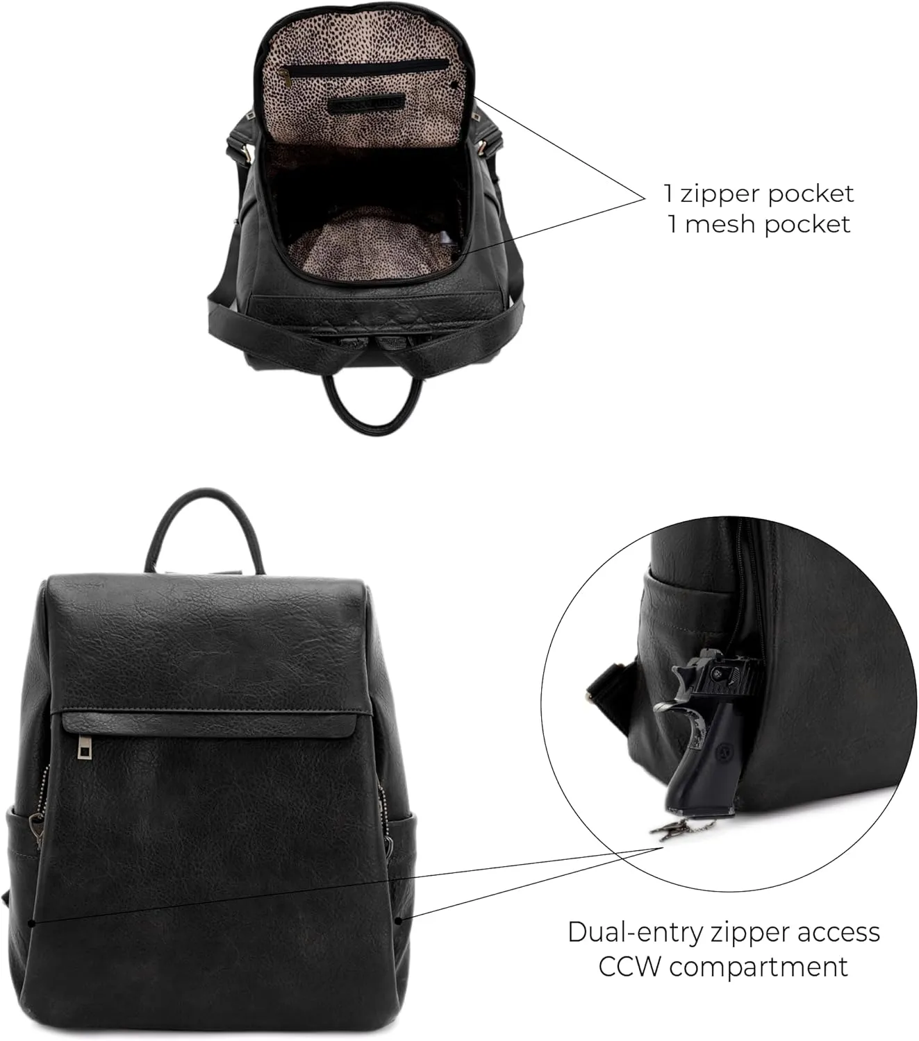 JESSIE & JAMES Sierra Concealed Carry Lock and Key Backpack Purse - Black