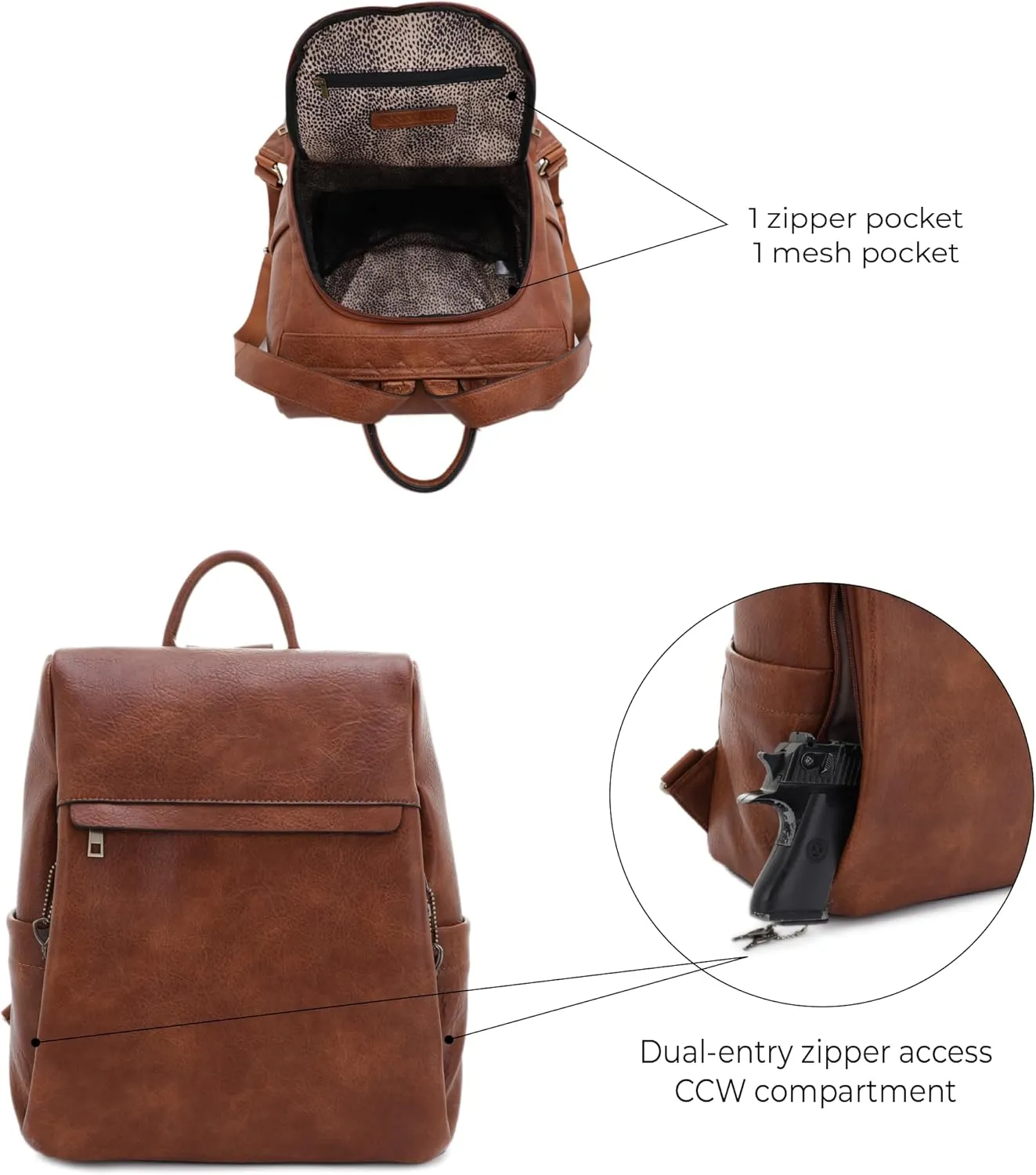 JESSIE & JAMES Sierra Concealed Carry Lock and Key Backpack Purse - Brown