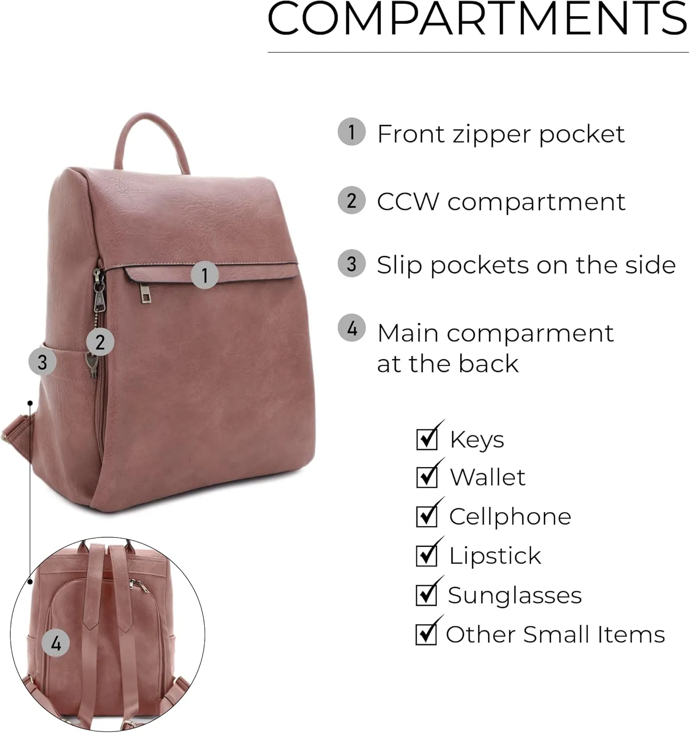 JESSIE & JAMES Sierra Concealed Carry Lock and Key Backpack Purse - Mauve