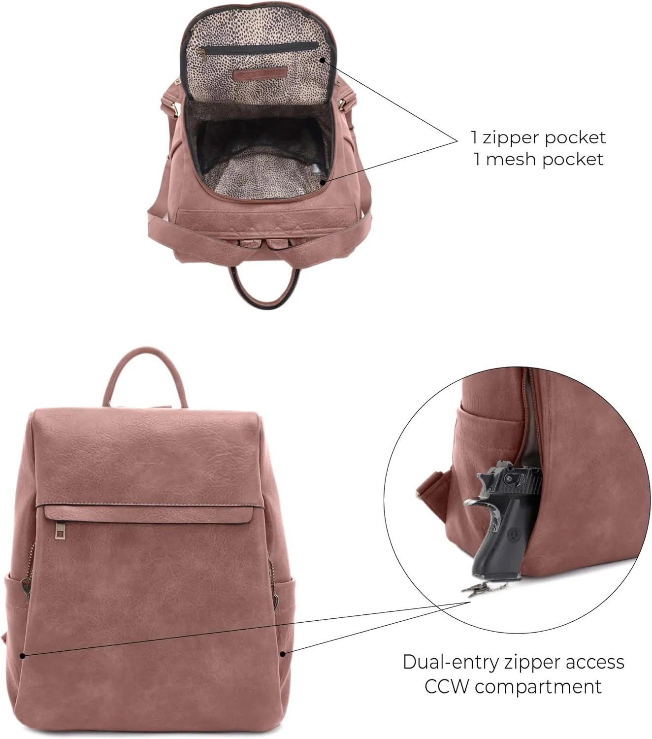 JESSIE & JAMES Sierra Concealed Carry Lock and Key Backpack Purse - Mauve
