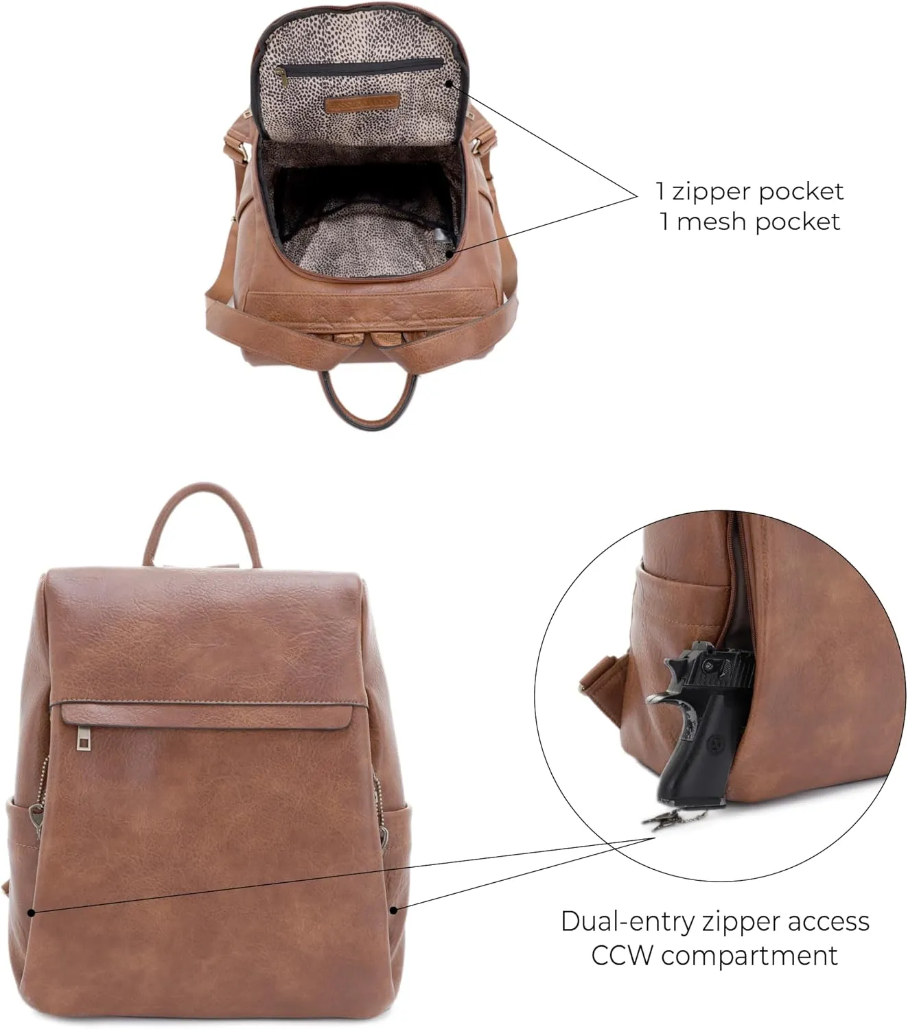 JESSIE & JAMES Sierra Concealed Carry Lock and Key Backpack Purse - Tan