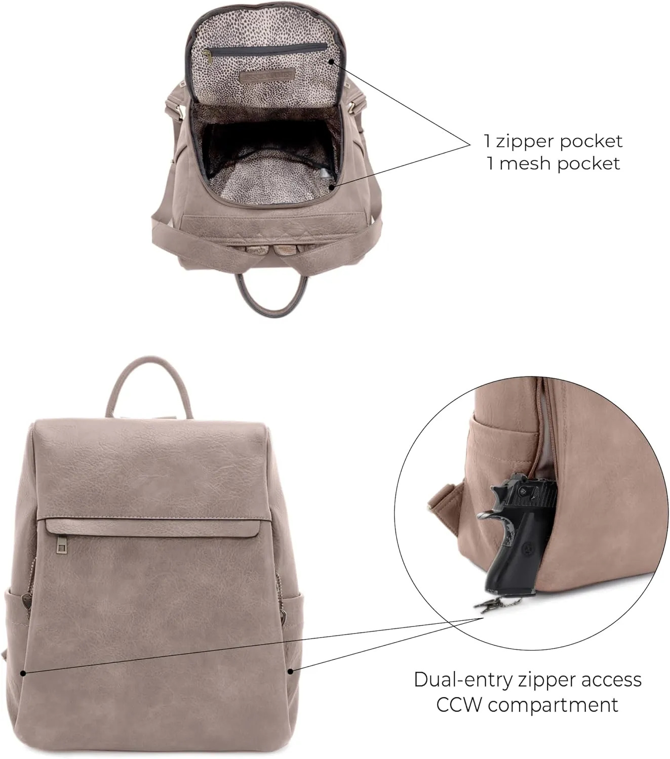JESSIE & JAMES Sierra Concealed Carry Lock and Key Backpack Purse - Taupe
