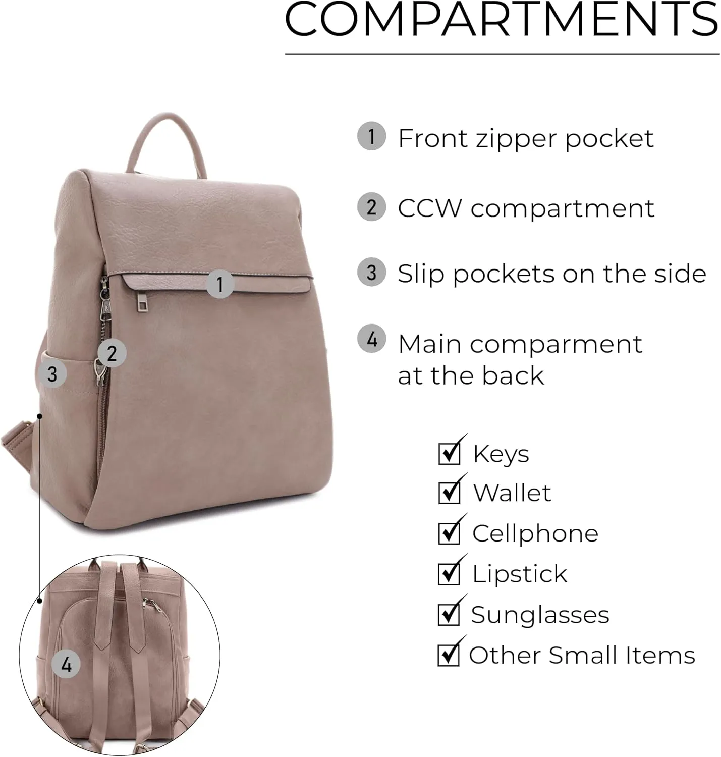 JESSIE & JAMES Sierra Concealed Carry Lock and Key Backpack Purse - Taupe