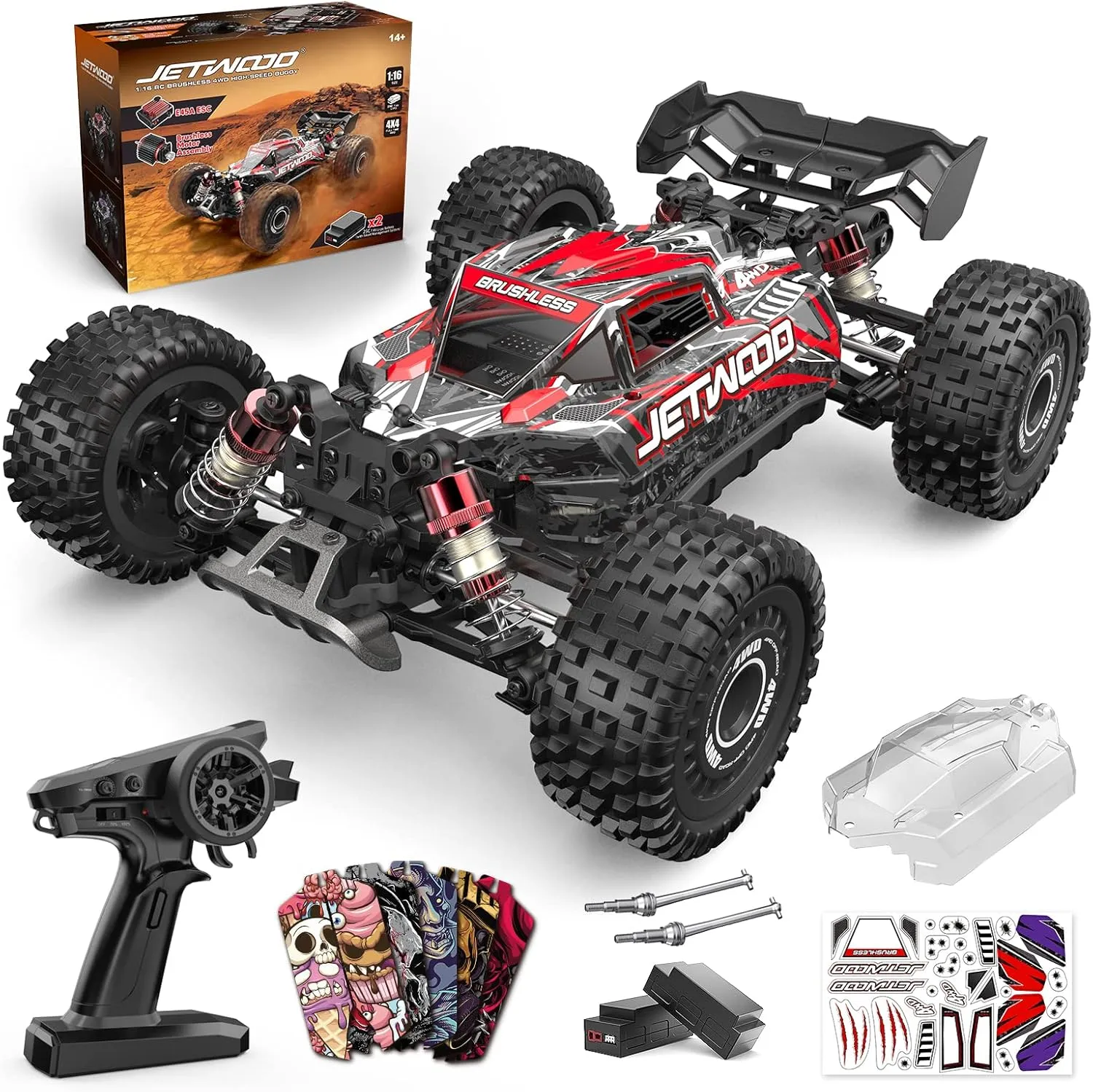 Jetwood x Hyper go 1/16 Fast Brushless RC Cars for Adults, Max 42 mph High Speed Remote Control Car for Boys, Electric RTR Race RC Truck, Hobby Grade RC Buggy, Offroad All Terrian JC16EP with 2 Lipo