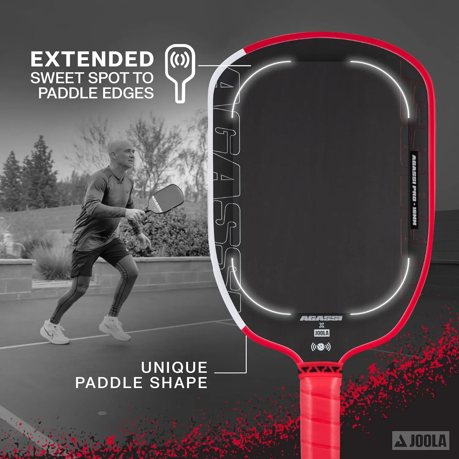 JOOLA Agassi PRO IV 16mm Pickleball Paddle w/Extended Sweet Spot - Carbon Fiber Surface Increases Spin & Control - SK Film for Power & Larger Sweet spot - UPA-A Certified - USAP Approved - NFC Chip