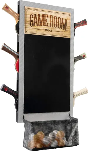 JOOLA Game Room Organizer with Ping Pong Paddle Holder, Table Tennis Ball Basket, Scoreboard, and Chalkboard