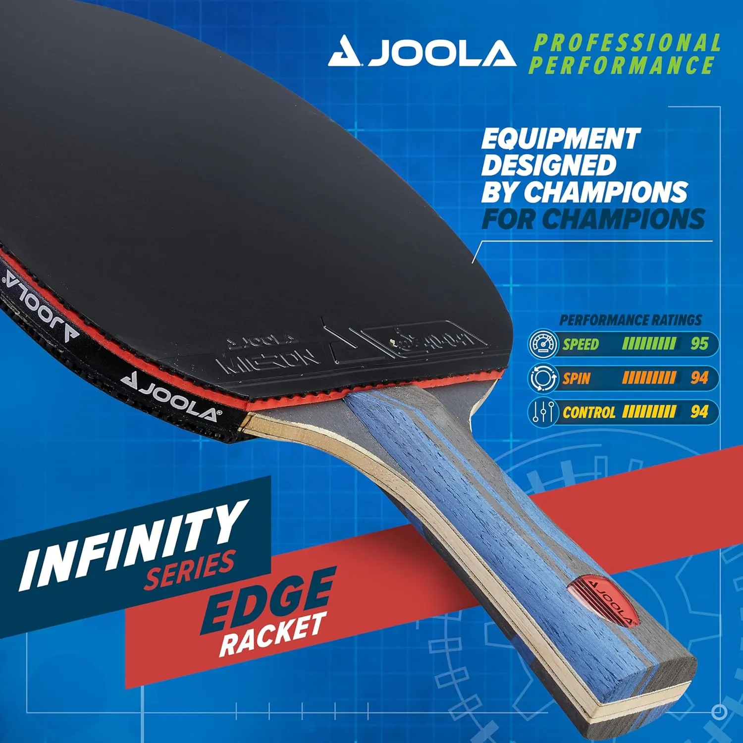 JOOLA Infinity Edge - Tournament Performance Ping Pong Paddle w/ Carbon Pro Technology - Black Rubber on Both Sides - Competition Ready - Table Tennis Racket for Advanced Training - Designed for Speed