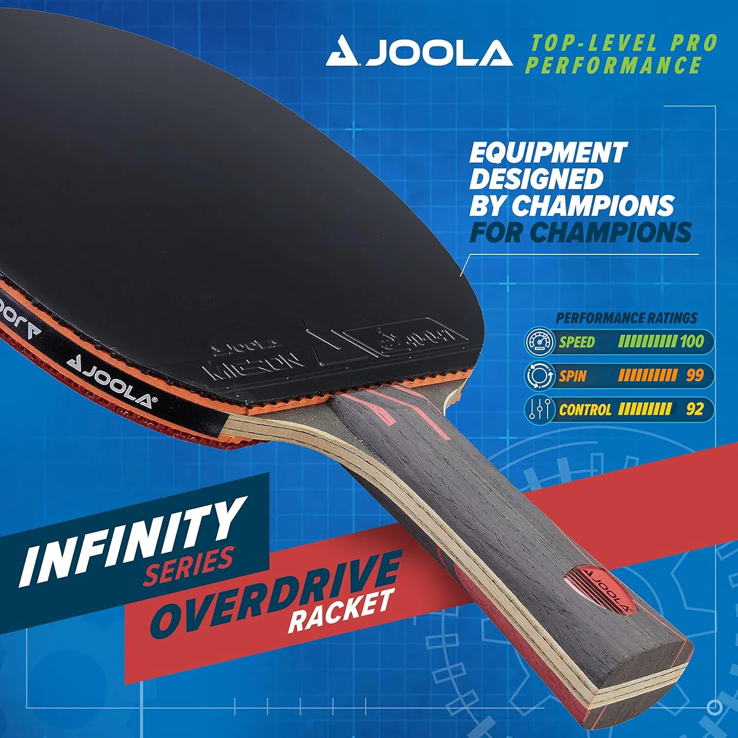 JOOLA Infinity Overdrive - Professional Performance Ping Pong Paddle with Carbon Kevlar Technology - Black Rubber on Both Sides - Competition Table Tennis Racket for Advanced Training - Extreme Speed